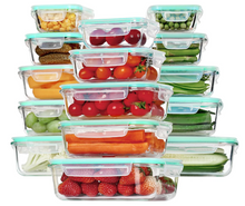 Load image into Gallery viewer, 15 Pack Glass Food Storage Containers, Meal Prep Containers, Airtight Glass Bento Boxes with Leak Proof Locking Lids, for Microwave, Oven, Freezer and Dishwasher