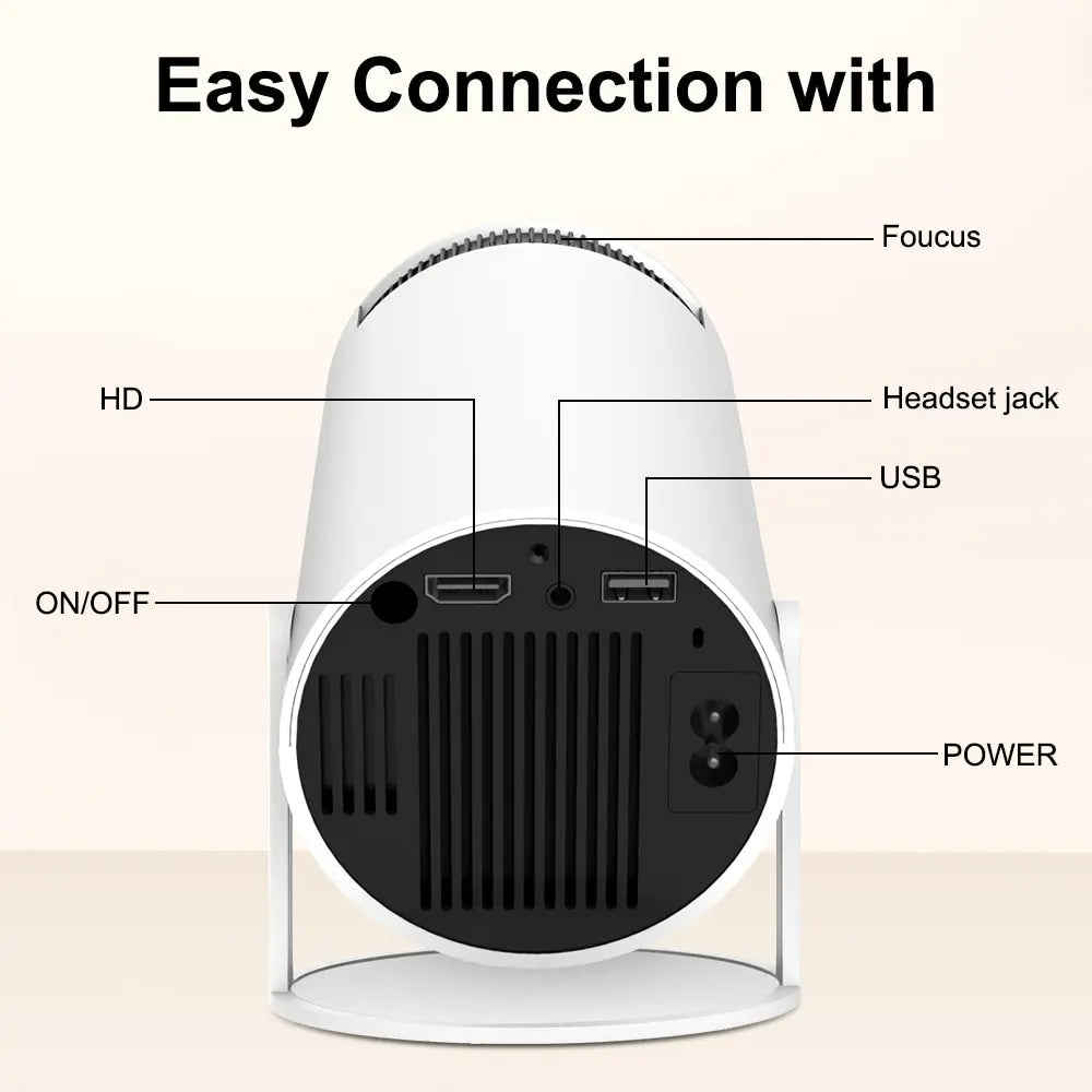 HY 300 Mini Projector With 4K/1080P Support, Dual-Band WiFi6 5G Wireless, 5.0 Bluetooth, Android 11, 200 ANSI Lumens, 180° Rotatable For Bedroom - View #6
